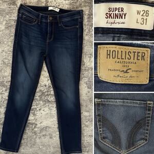 Hollister Super Skinny High Rise Jeans Women’s Size 3R W26 L31 Dark Wash Denim